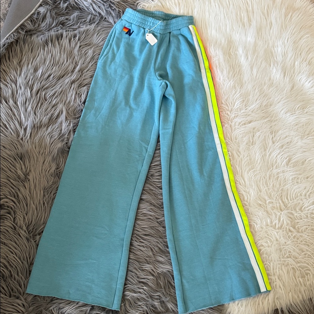 AVIATOR NATION 
5 STRIPE WIDE LEG POCKET SWEATPANTS  AQUA  SZ XS - Picture 2 of 6